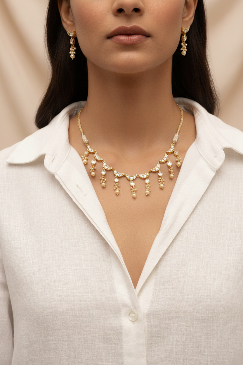 The Crescent Moon Pearl Dangle Set