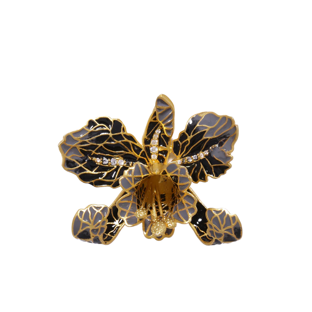 ORCHID BROOCH - BLACK & GREY