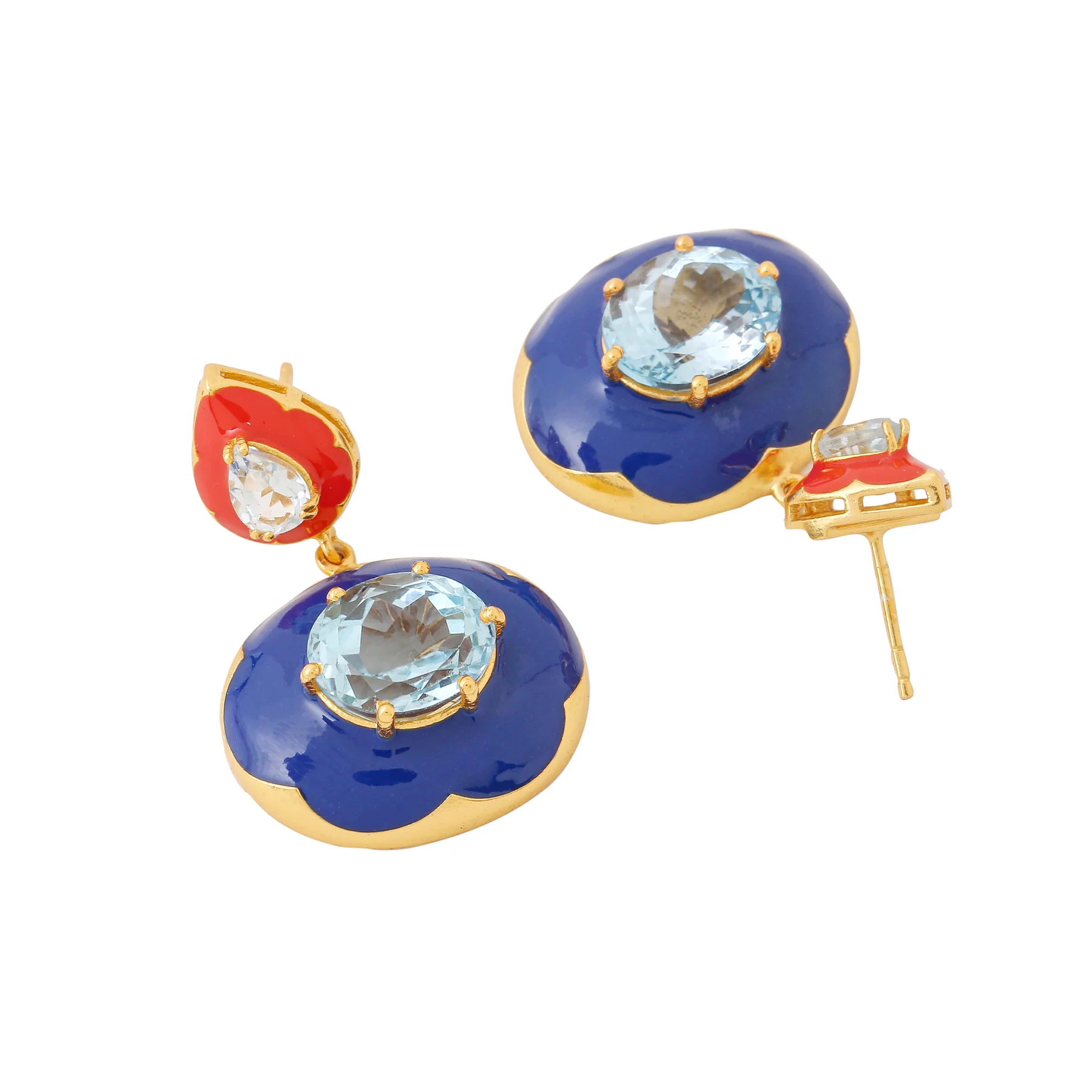 FARRA PALMA EARRINGS - BERRY BLUE & FIRE RED