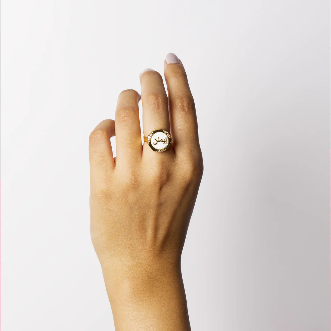 FAITH MOTHER OF PEARL STUDDED RING