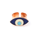 Load image into Gallery viewer, EVIL EYE ENAMEL ADJUSTABLE RING - BLUE ROSE GOLD
