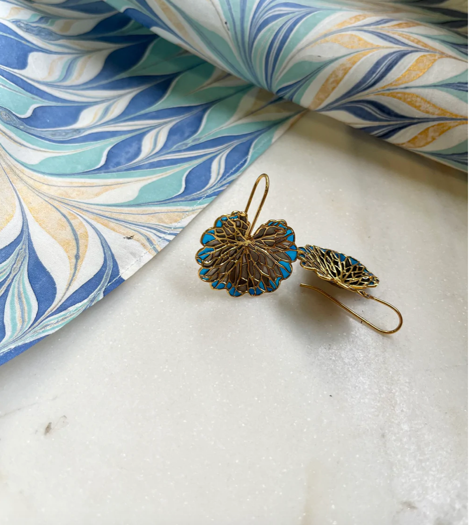 LEAF EARRINGS - COBALT & BLACK